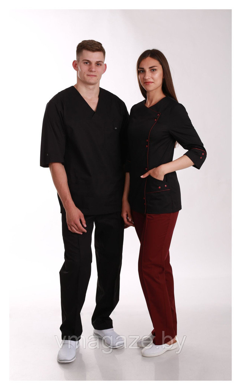 Медицинская блуза, унисекс (без отделки, цвет черный)