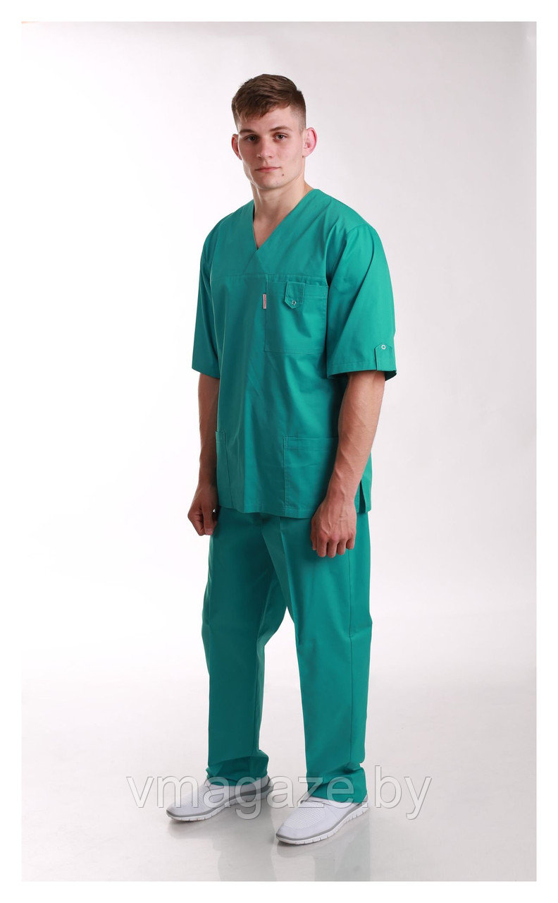Медицинская блуза, унисекс (без отделки, цвет бирюзовый) - фото 1 - id-p176424832