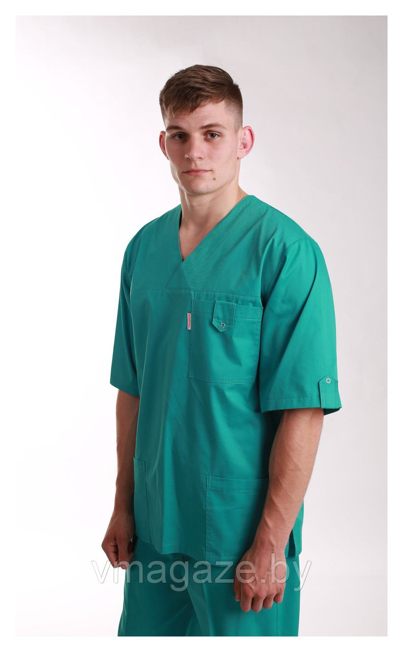 Медицинская блуза, унисекс (без отделки, цвет бирюзовый) - фото 2 - id-p176424832