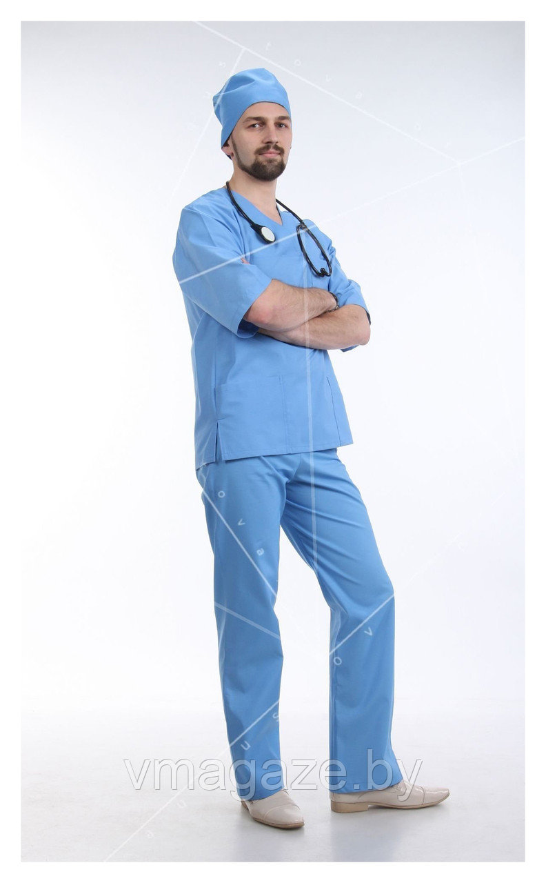 Медицинская блуза, унисекс (без отделки, цвет голубой) - фото 2 - id-p176424870