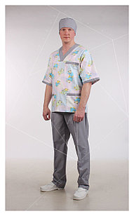 Медицинская блуза, унисекс (с отделкой, красочный принт)
