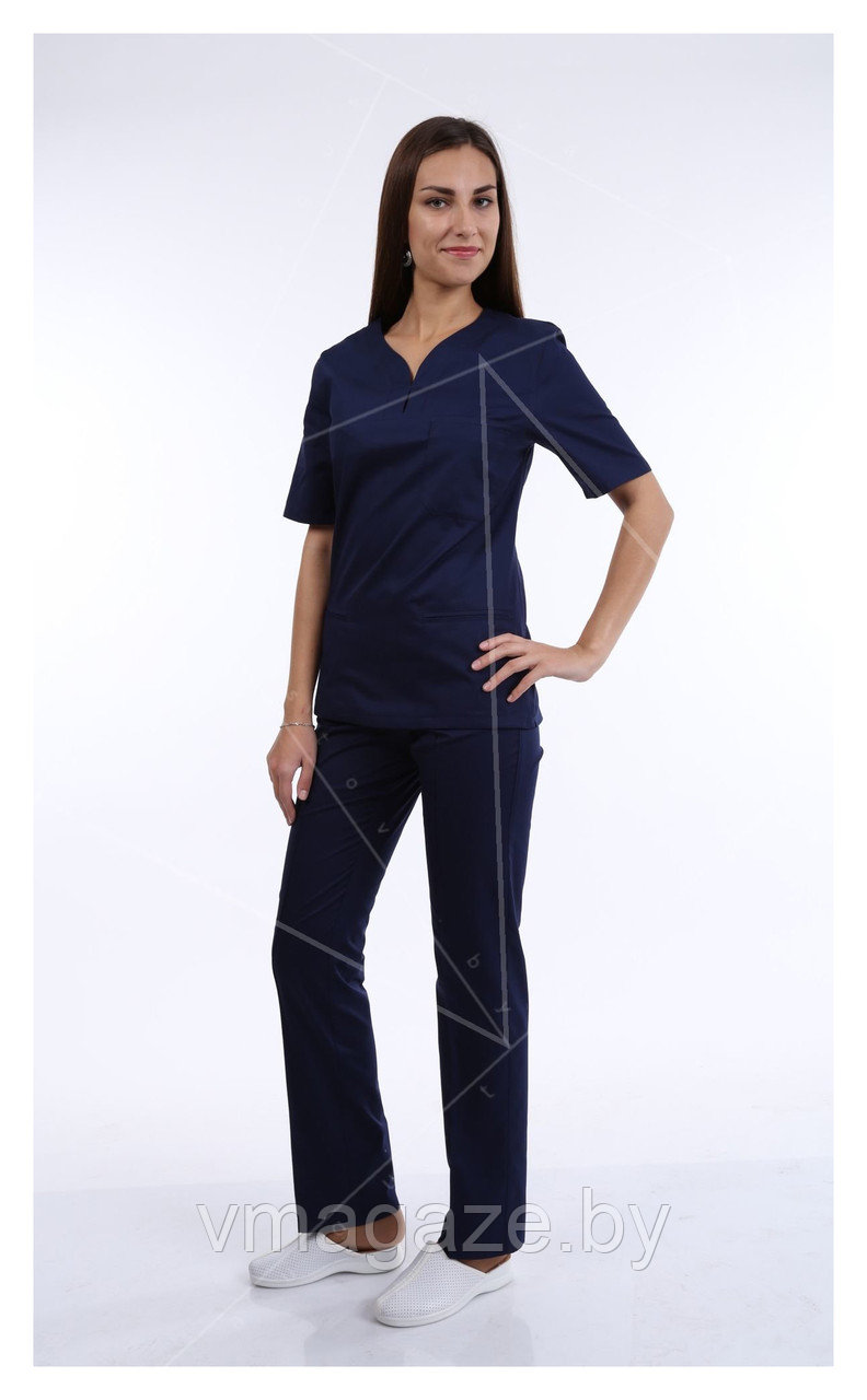 Медицинская женская блуза (без отделки, цвет т-синий) - фото 1 - id-p176438101
