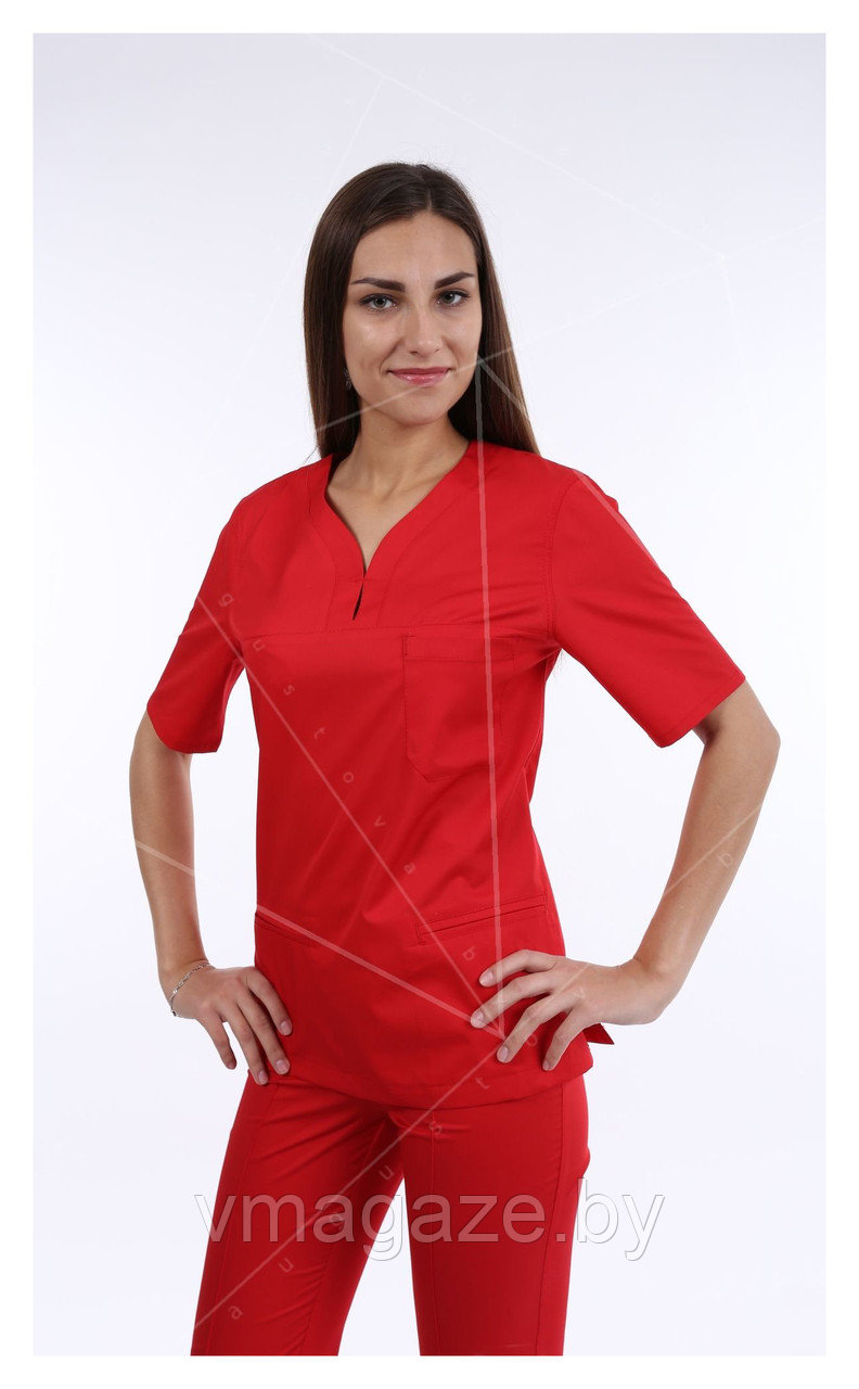 Медицинская женская блуза (без отделки, цвет красный) - фото 2 - id-p176438105