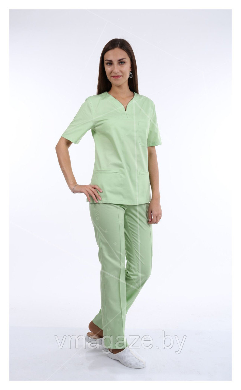 Медицинская женская блуза (без отделки, цвет салатовый) - фото 1 - id-p176438116