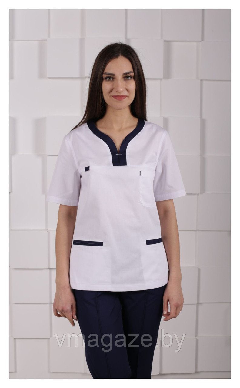 Медицинская женская блуза (с отделкой, цвет белый) - фото 3 - id-p176438140