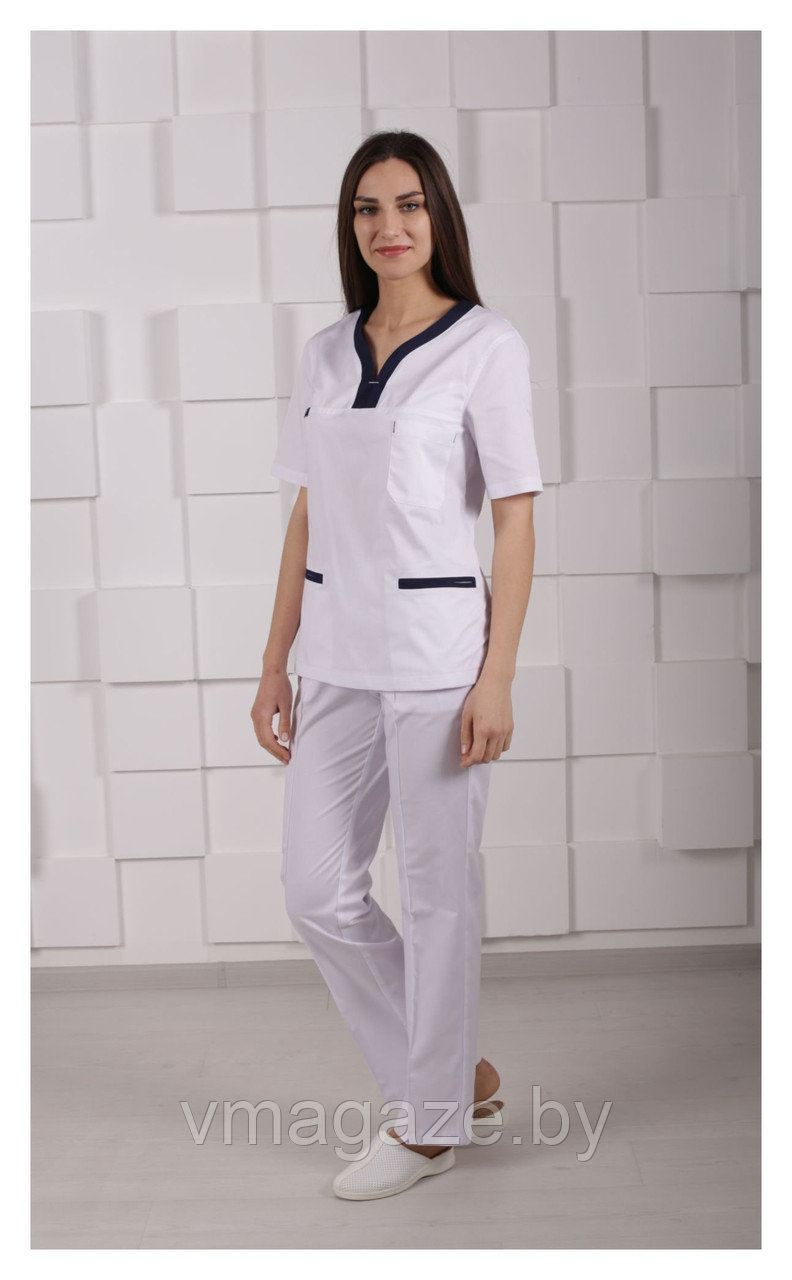 Медицинская женская блуза (с отделкой, цвет белый) - фото 2 - id-p176438140