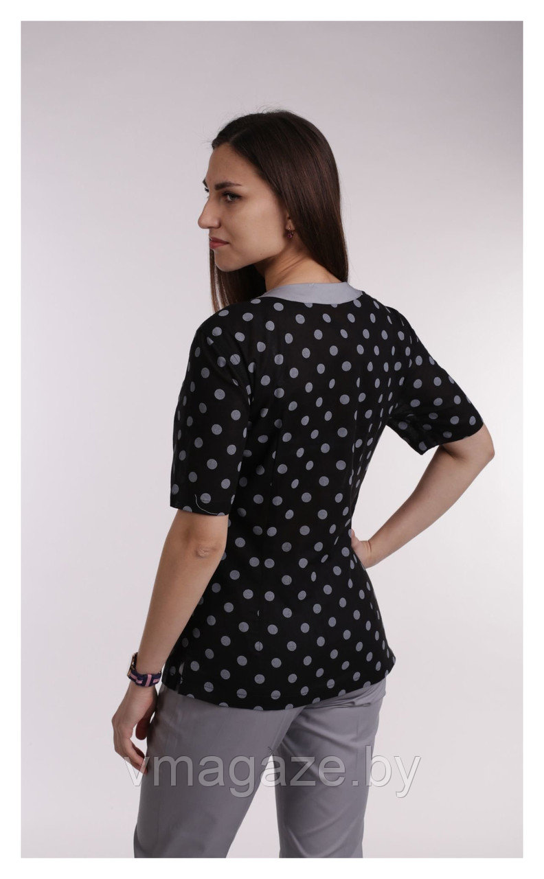 Медицинская женская блуза (с отделкой, принт горошек) - фото 2 - id-p176438186
