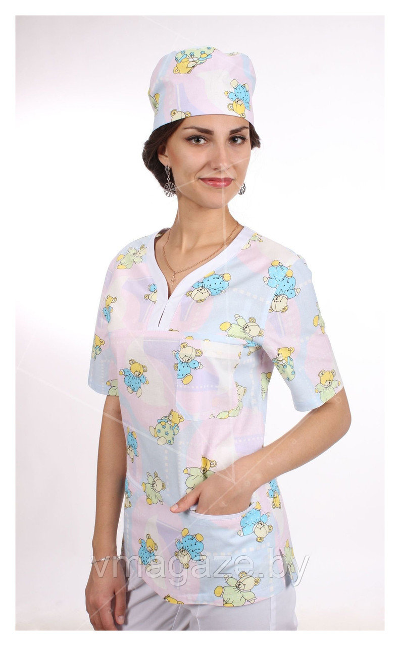 Медицинская женская блуза 100%х/б ( красочный принт) - фото 2 - id-p176438503