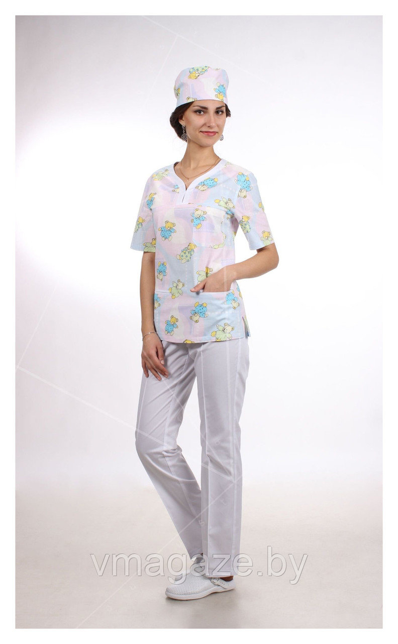 Медицинская женская блуза 100%х/б ( красочный принт) - фото 1 - id-p176438503