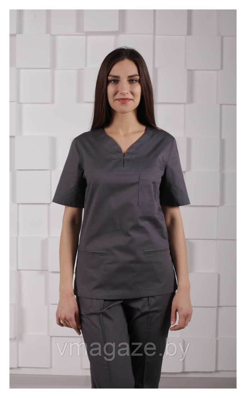 Медицинская женская блуза (без отделки, цвет графит) - фото 1 - id-p176438509