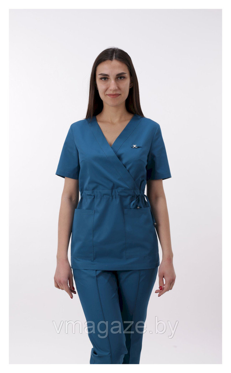 Медицинская женская блуза (без отделки, цвет т-бирюзовый) - фото 3 - id-p176439286
