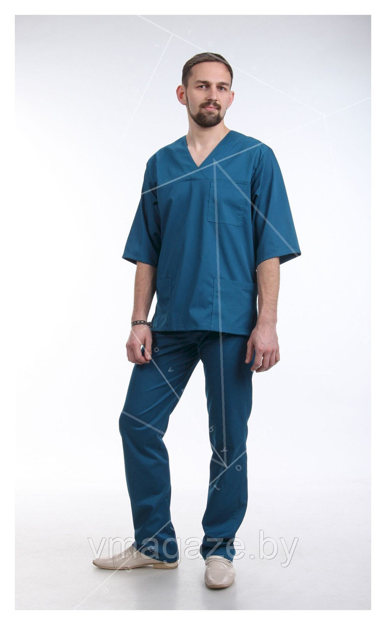Медицинские брюки, мужские (без отделки, цвет т-бирюзовый)