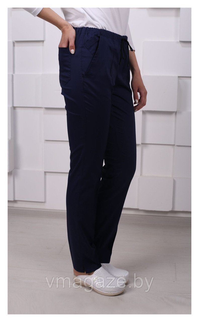 Медицинские брюки, женские стрейч(цвет темно-синий) - фото 1 - id-p176469227