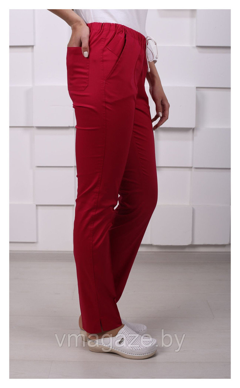 Медицинские брюки, женские (без отделки, цвет красный)