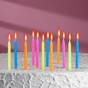 Свечи для торта Неон, 12 шт, 10 см 2919674
