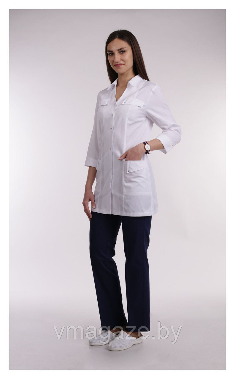 Медицинский жакет женский удлиненный (цвет белый) - фото 2 - id-p176497086