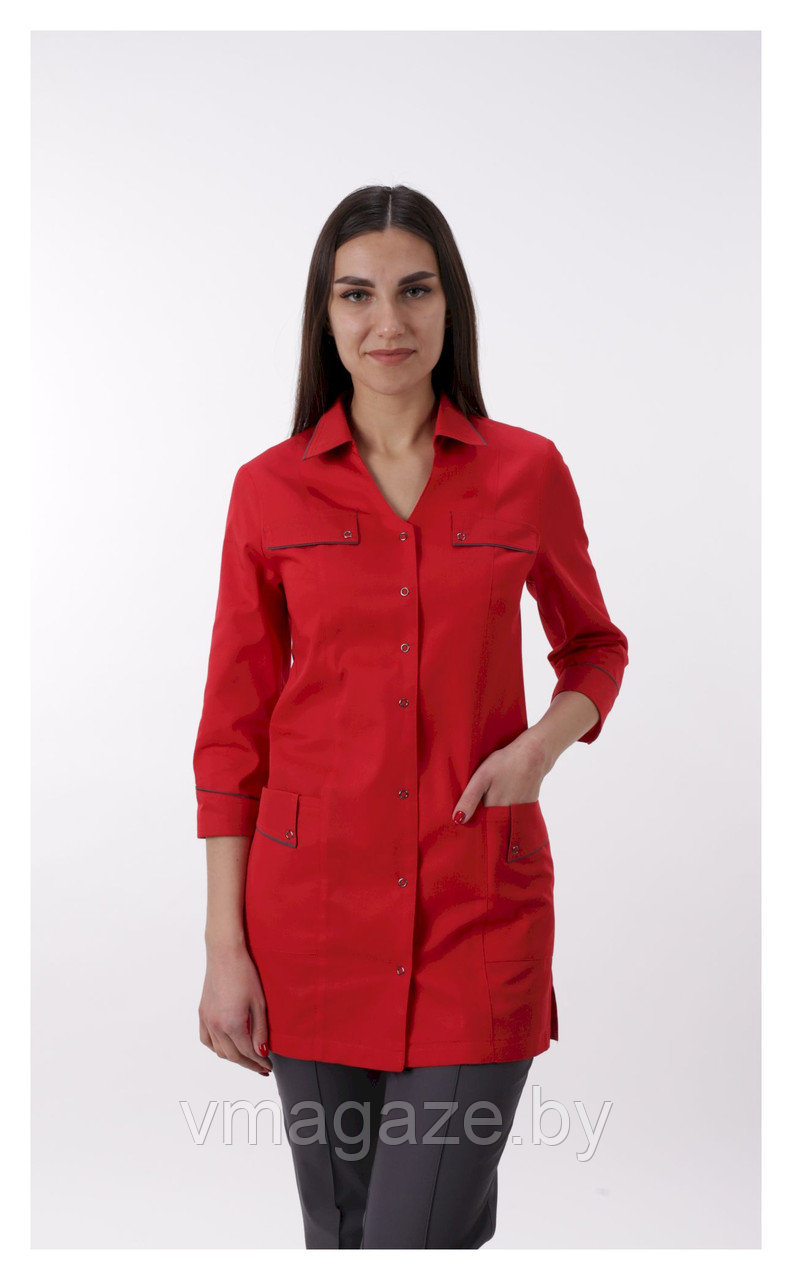 Медицинский жакет, женский (отделка графит, цвет красный) - фото 3 - id-p176497256
