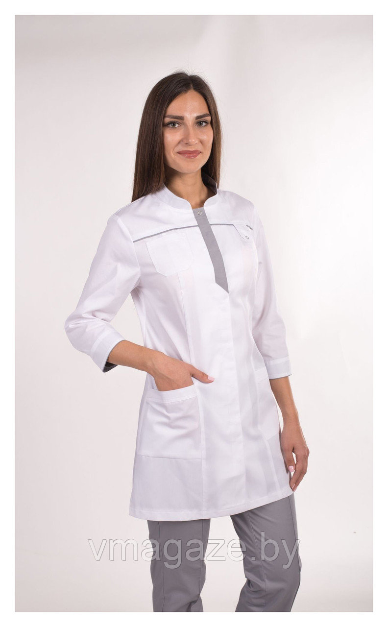 Медицинский жакет, женский (отделка с-серая, цвет белый) - фото 5 - id-p176504078