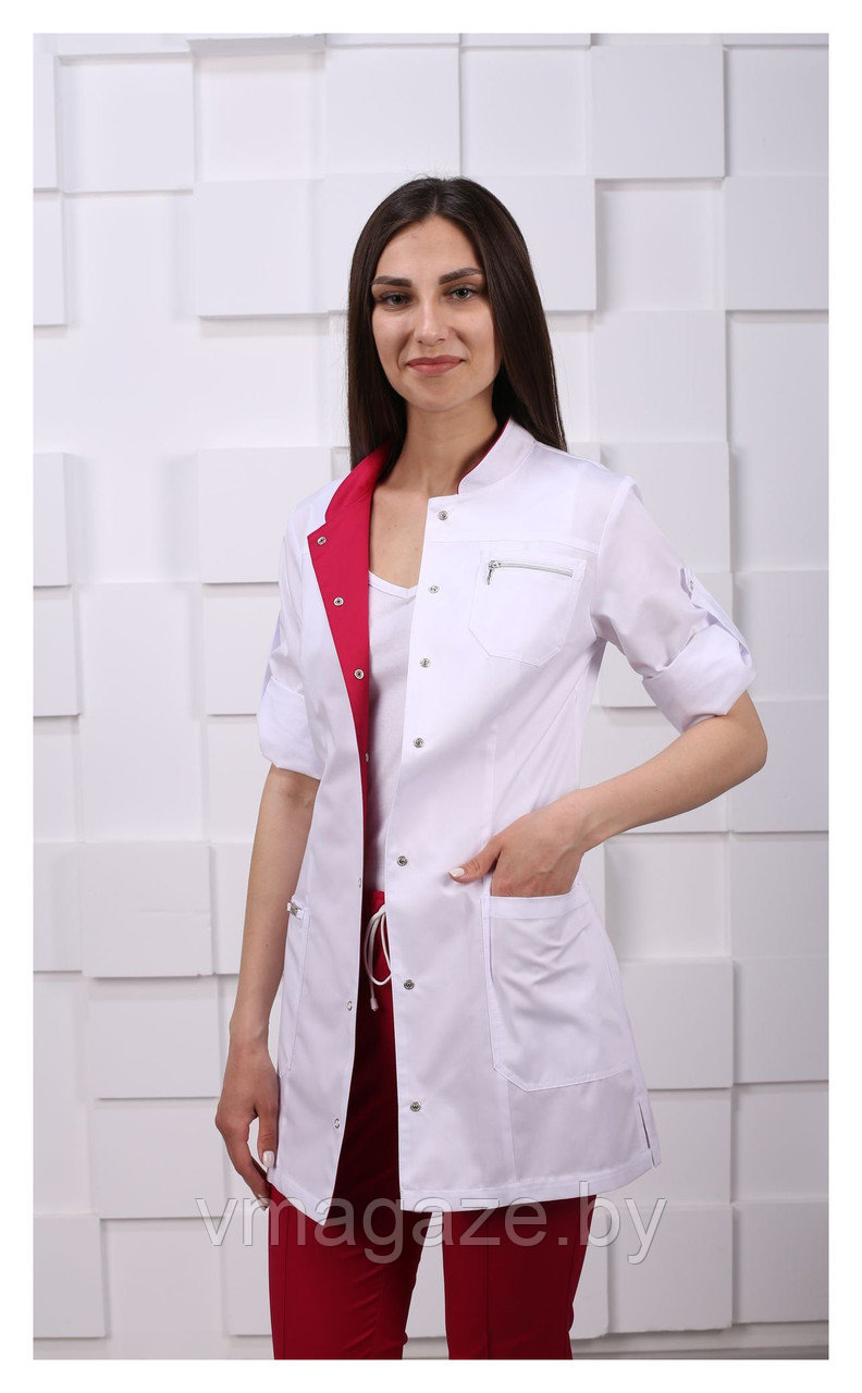 Медицинский жакет, женский (отделка красная, цвет белый) - фото 5 - id-p176506454