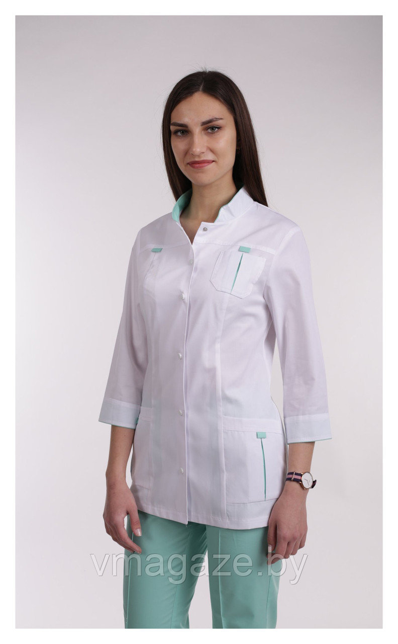 Медицинский костюм, женский (цвет белый, мятный) - фото 2 - id-p176507483