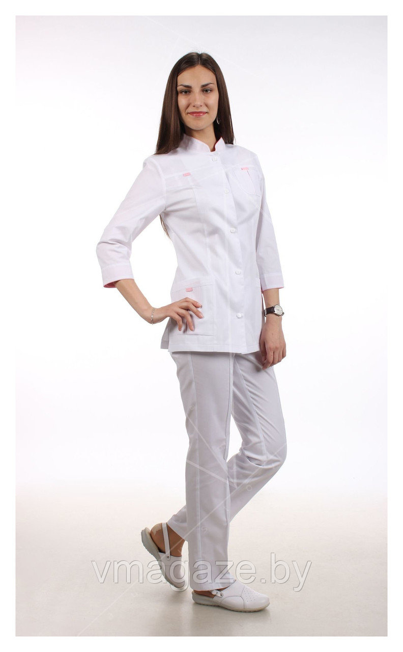 Медицинский костюм, женский (цвет белый, с отделкой) - фото 1 - id-p176507487