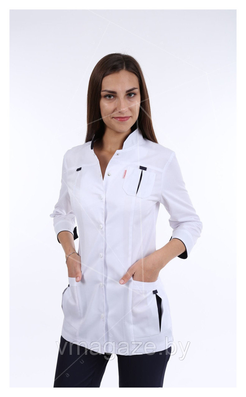Медицинский костюм, женский (цвет белый, т-синий) - фото 3 - id-p176507488