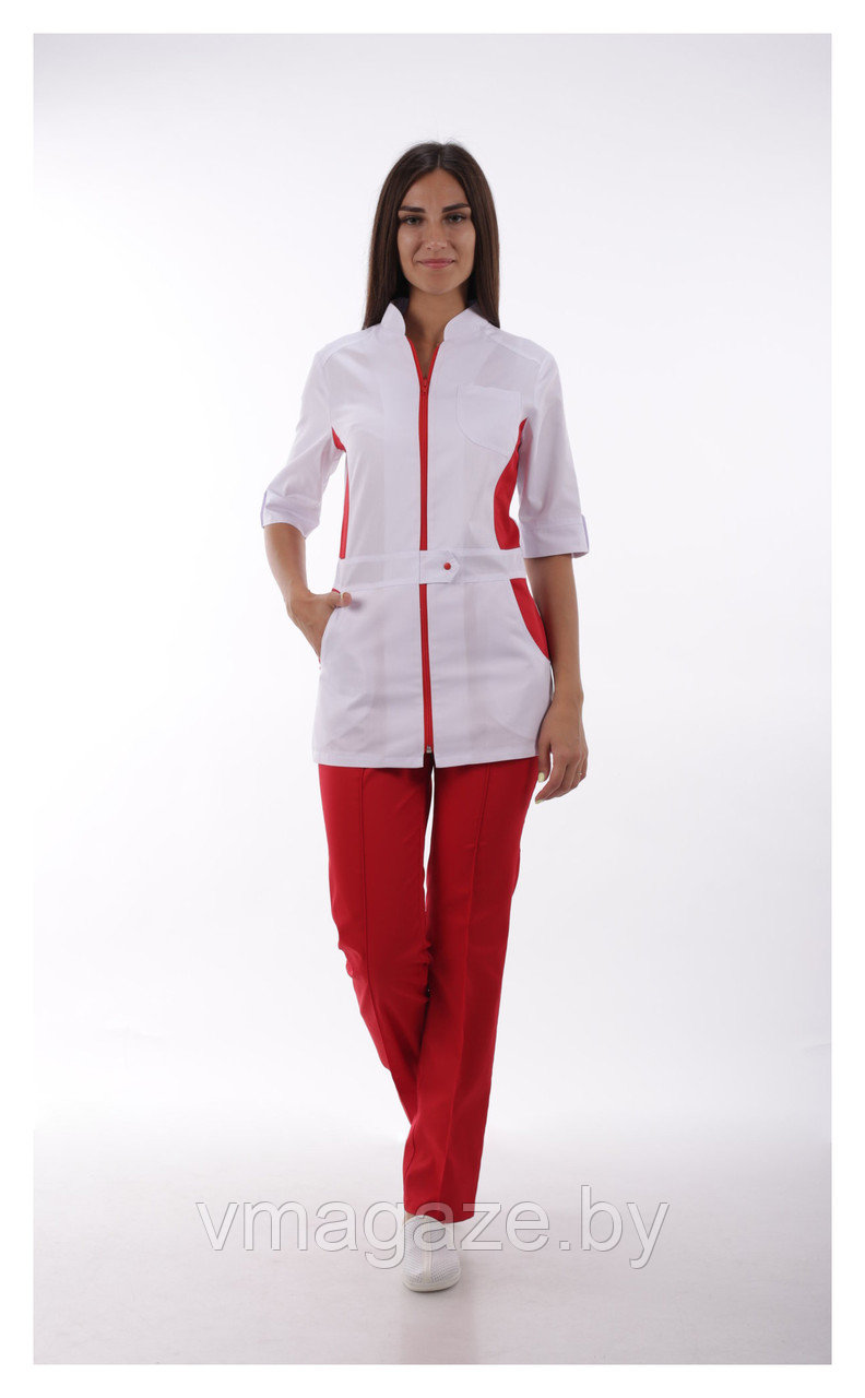 Медицинский костюм, женский (цвет белый, красный)