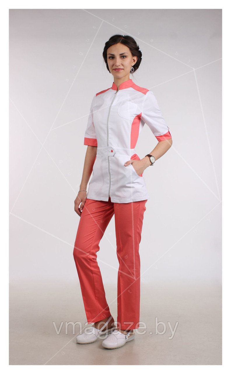 Медицинский костюм, женский (цвет белый, коралловый) - фото 1 - id-p176507496