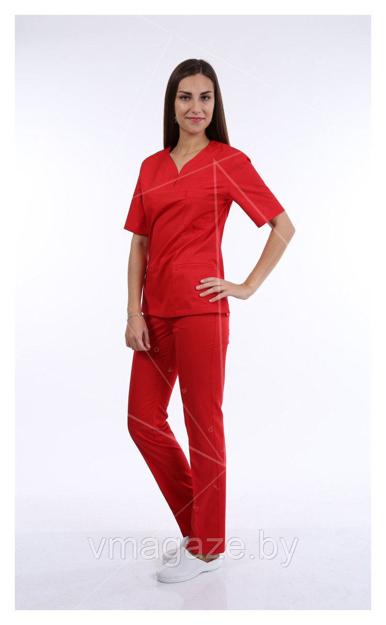 Медицинский костюм, женский М99 (без отделки, цвет красный)