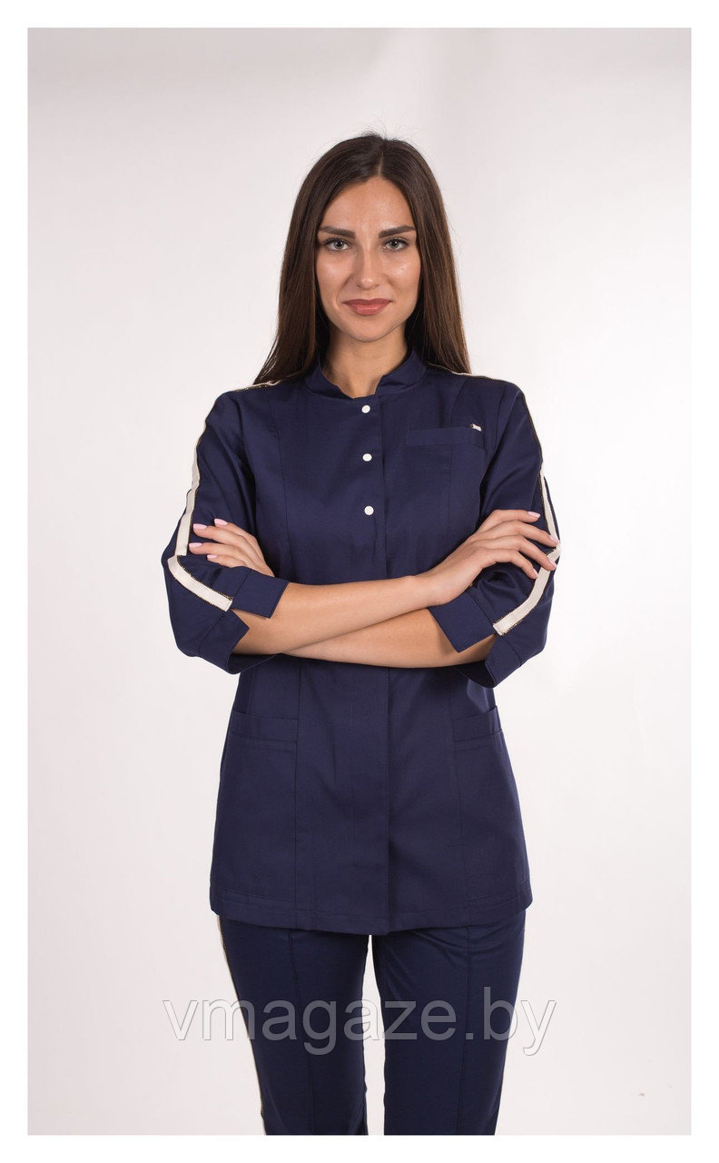 Медицинский костюм, женский, 145 (с отделкой, цвет т-синий) - фото 2 - id-p176507551
