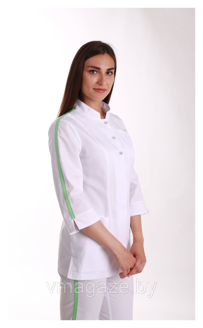Медицинский костюм, женский, 145 (отделка лайм, цвет белый) - фото 2 - id-p176507556
