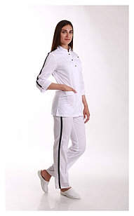 Медицинский костюм, женский, 145 (отделка черная, цвет белый)