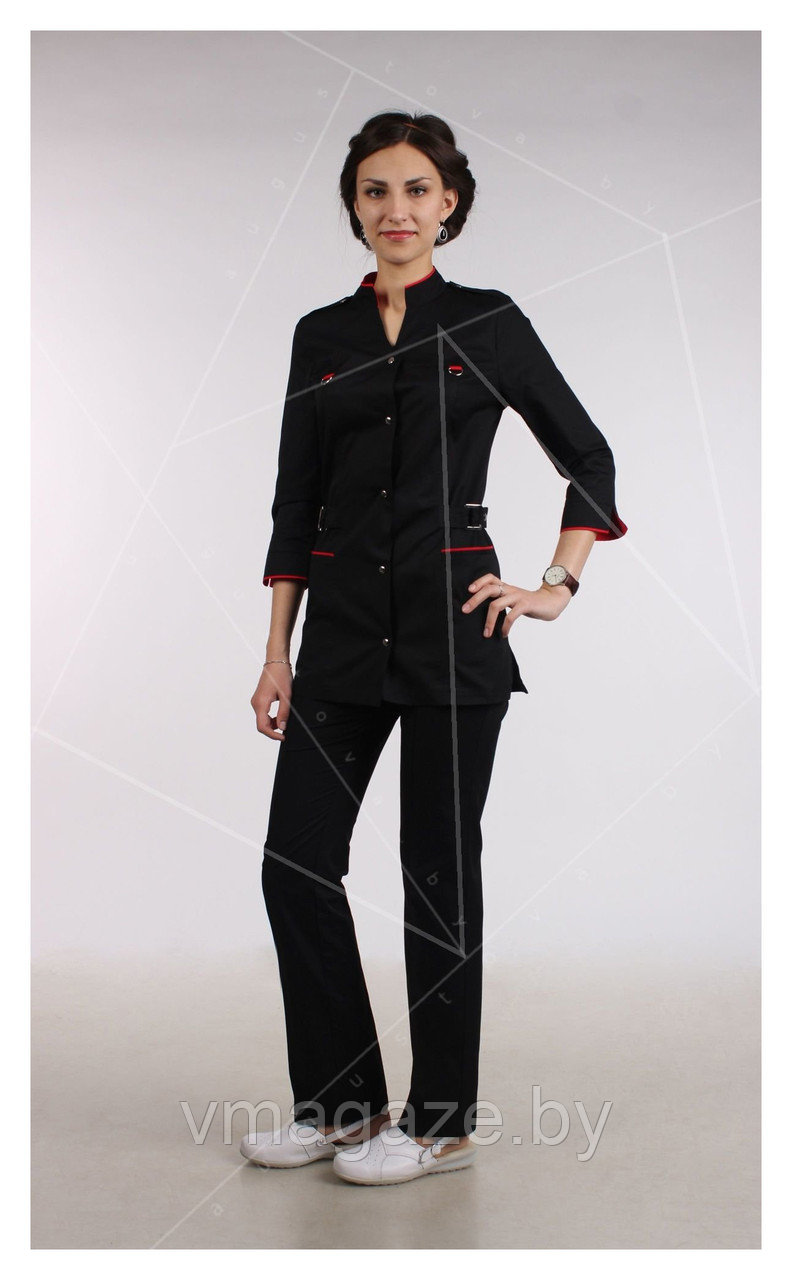 Медицинский костюм, женский М106 (с отделкой, цвет черный)
