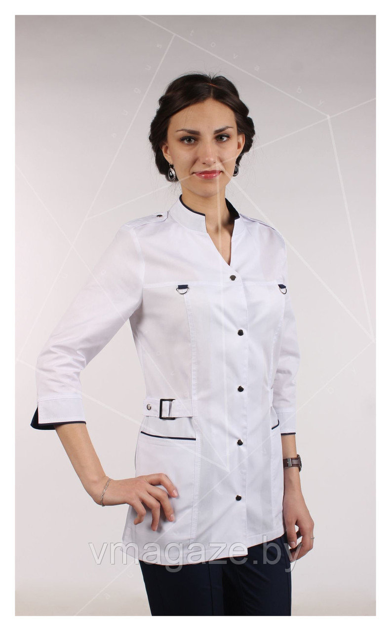 Медицинский костюм, женский М106 (цвет белый, т-синий) - фото 2 - id-p176507586
