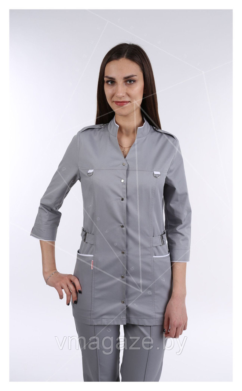 Медицинский костюм, женский М106 (с отделкой, цвет серый) - фото 3 - id-p176507650