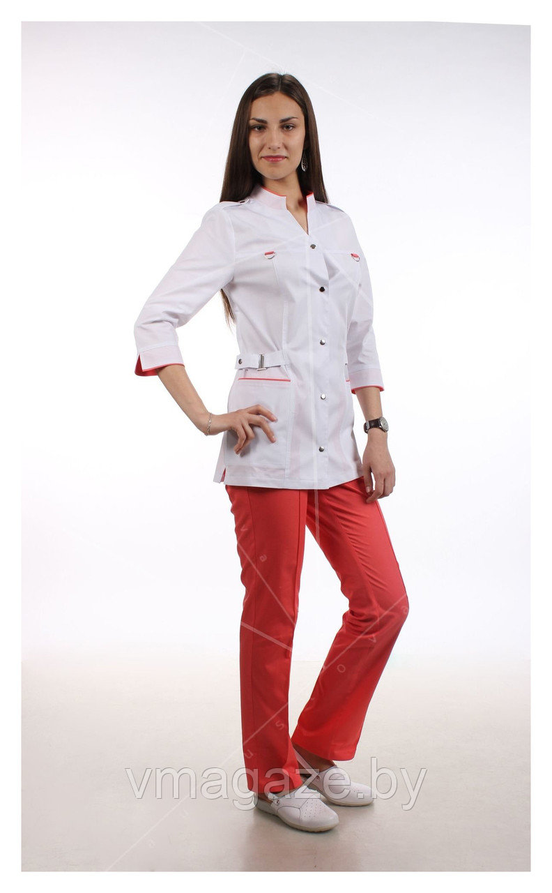 Медицинский костюм, женский М106 (цвет белый, коралловый)