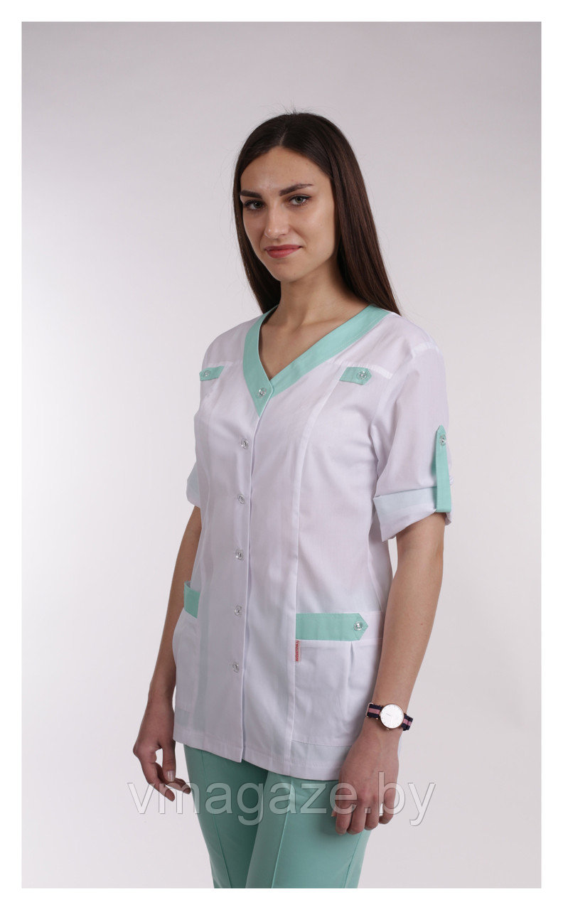 Медицинский костюм, женский (отделка мятная, цвет белый) - фото 3 - id-p176507983