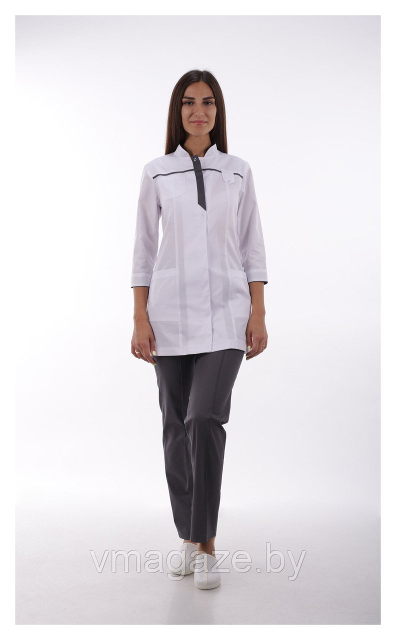 Медицинский костюм, женский (цвет т-серый, белый)