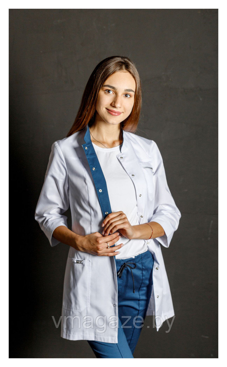 Медицинский костюм, женский (цвет т-бирюзовый, белый) - фото 2 - id-p176523067