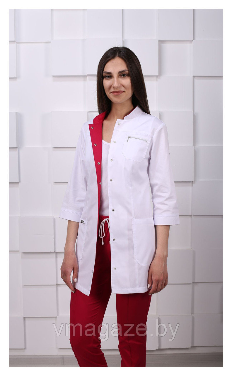 Медицинский костюм, женский (цвет малиновый, белый) - фото 3 - id-p176523068