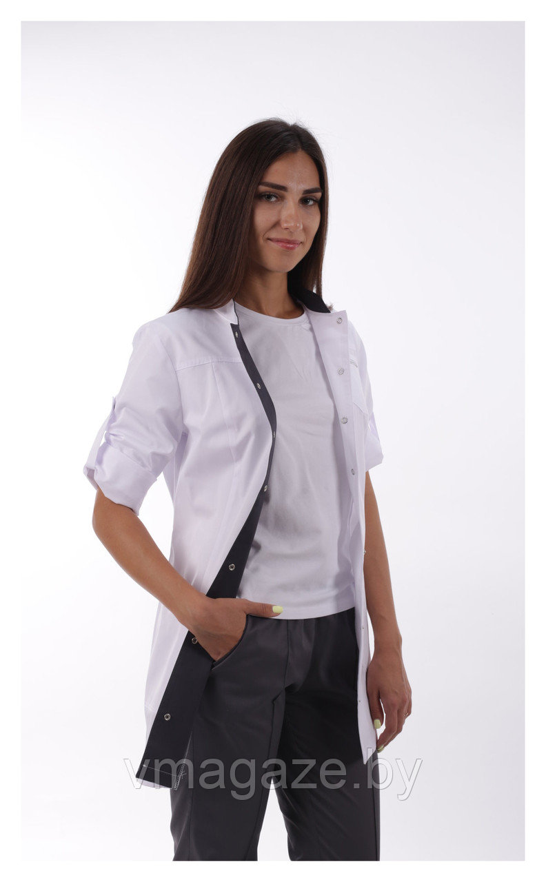 Медицинский костюм, женский (цвет т-серый, белый) - фото 2 - id-p176523070