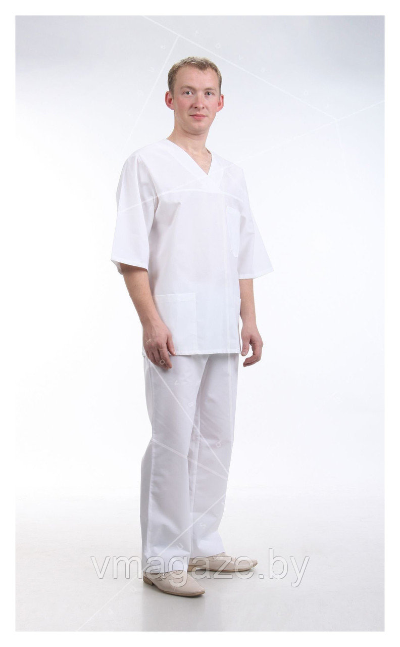 Медицинская блуза "хирург" унисекс (без отделки, цвет белый) - фото 1 - id-p176523072