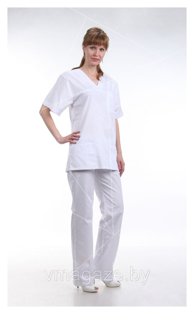 Медицинская блуза "хирург" унисекс (без отделки, цвет белый) - фото 2 - id-p176523072