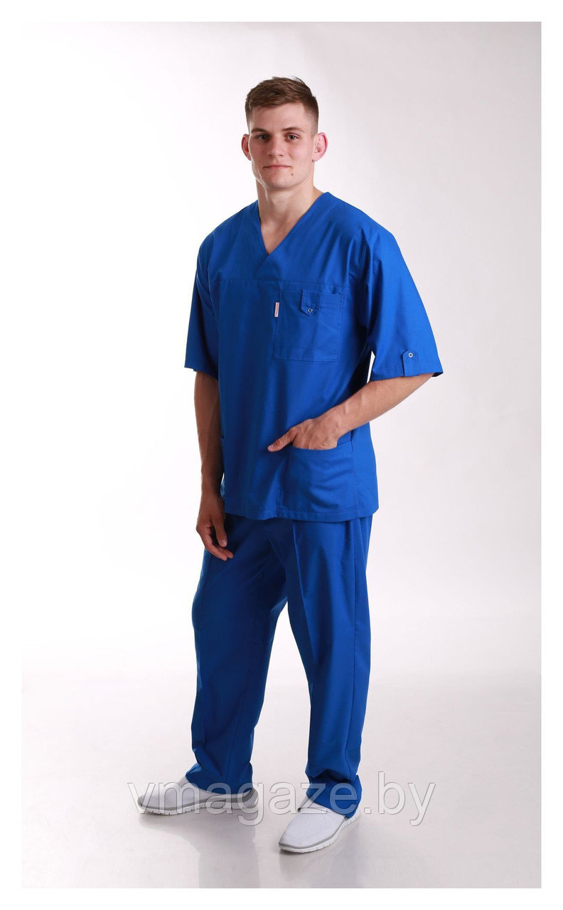 Медицинская блуза "хирург" унисекс (без отделки, цвет синий) - фото 1 - id-p176523076