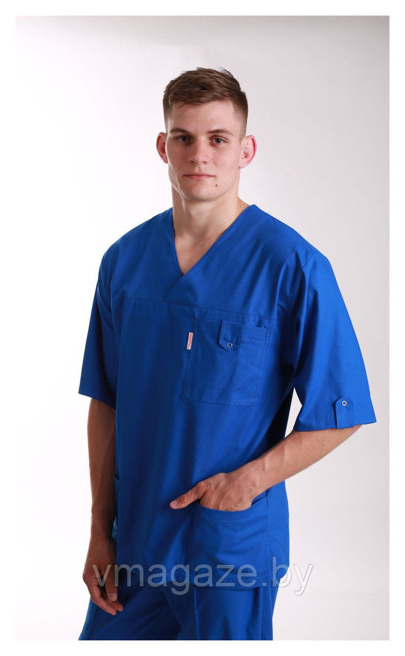 Медицинская блуза "хирург" унисекс (без отделки, цвет синий) - фото 3 - id-p176523076