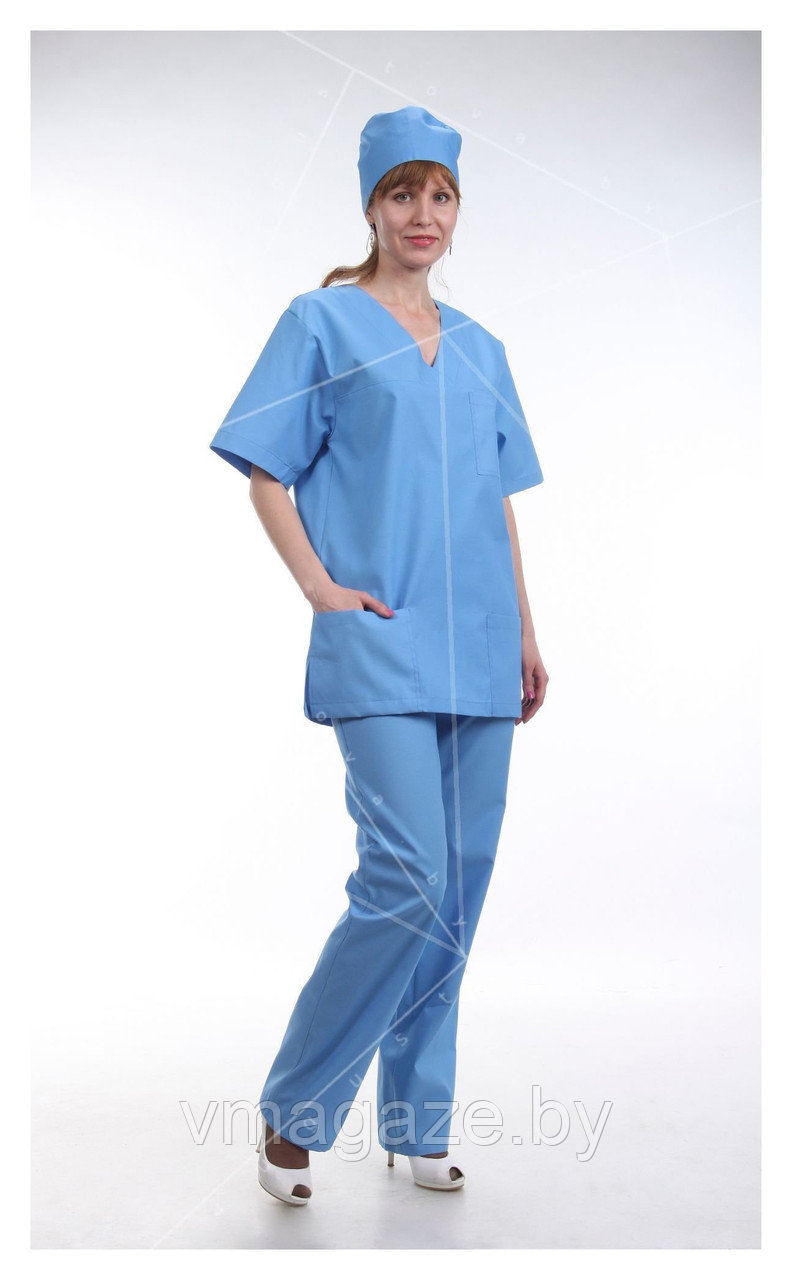 Медицинская блуза "хирург" унисекс (без отделки, цвет голубой) - фото 1 - id-p176523081