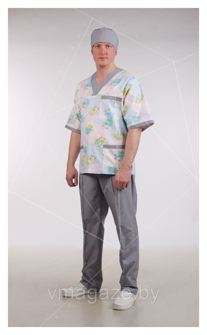Медицинская блуза "хирург" унисекс (с отделкой, красочный принт) - фото 1 - id-p176523082