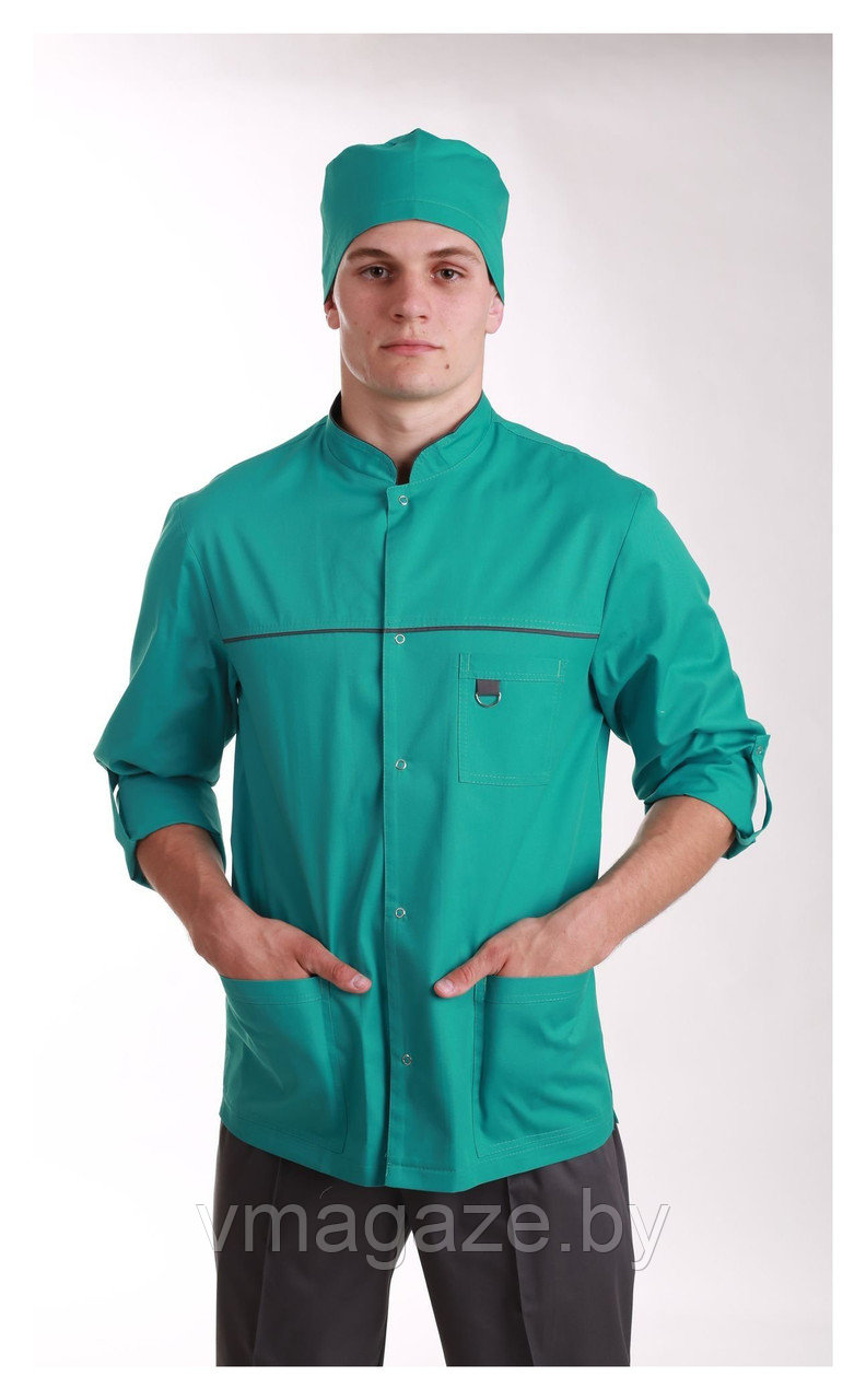Медицинская куртка, мужская (отделка т-серая, цвет т-мята) - фото 2 - id-p176523956