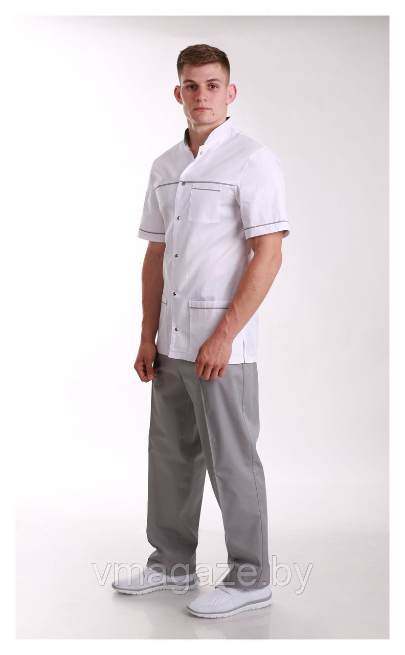 Медицинская куртка,мужская (отделка серая, цвет белый) - фото 1 - id-p176523960