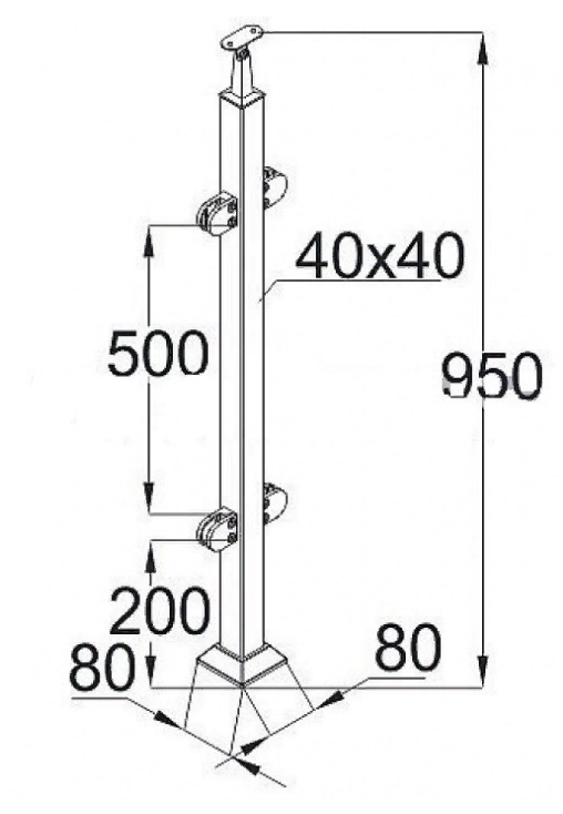 Готовая квадратная стойка, 4 стеклодержателя (AISI304), арт. 746 - фото 4 - id-p176524025